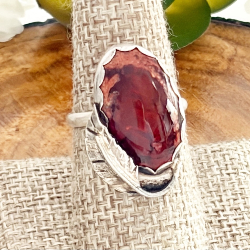 Vintage Sterling Ring Size 6 3/4 7 Native American Mexican Cantera Fire Opal